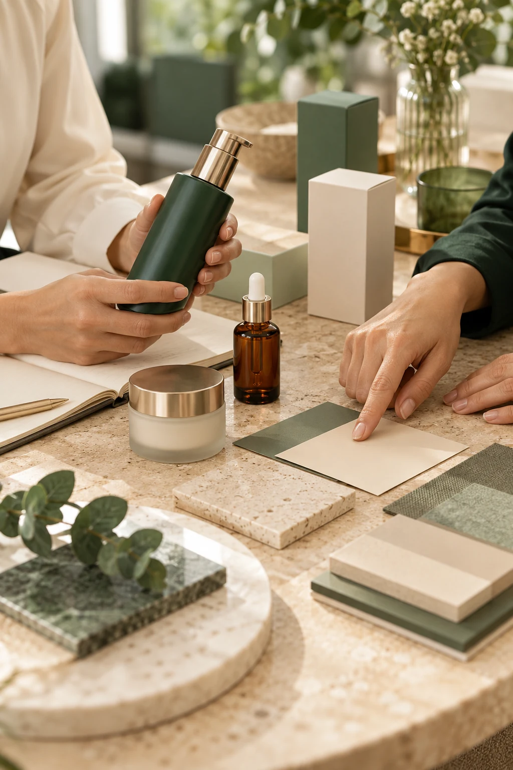 Conceptual comparison of cosmetic samples and packaging materials